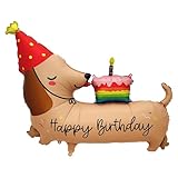 Ovanda XXL Dackel Happy Birthday Folienballon, Helium Ballon Tier, Luftballons Geburtstag Hund, Folienballon Hund,Luftballon Geburtstag Kinderparty Deko,Geburtstagsballon Hundemotiv für Jungen Mädchen