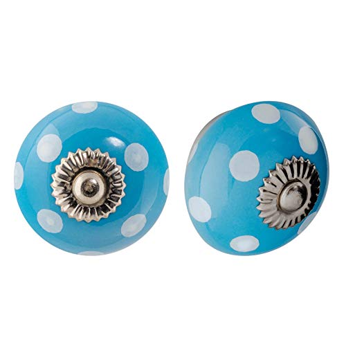Nicola Spring Ceramic Cupboard Drawer Handle Knobs - Polka Dot Design - Light Blue/White - Pack of 6, Light Blue Spot