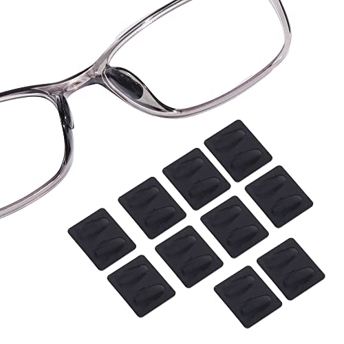Eyeglass Nose Pads, Adhesive Anti-Slip Nose Pads for Glasses, Soft Silicone Cushion Nose Pad for Glasses, Eyeglasses, Sunglasses (10 Pairs Black)