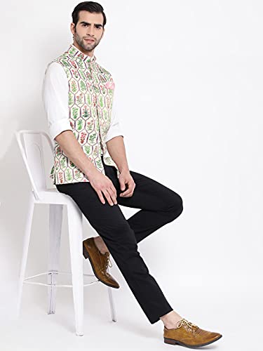 Image of VASTRAMAY Mens Silk Blend Nehru Jacket - Timeless Style & Versatility | Digital Floral Printed Ethnic Sleeveless Coat for Formal & Casual Wear