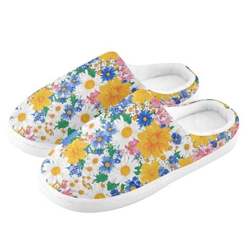 JUNZAN Spring Flowers Peach Blossom Mens House Cotton Slipper Winter Memory Foam Travel Slippers for Hotel Christmas Presents 6-74