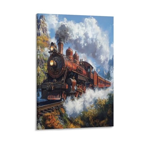 Train à vapeur murale décoration maison peinture salon 50x75