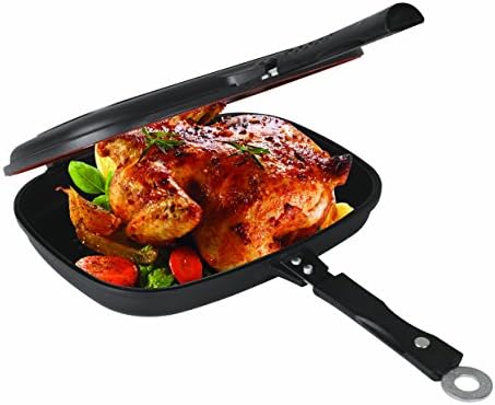 Uniware® Super Quality Non-Stick Coating Double Grill Pan, Rectangular, Magnetic Bakelite Handle, 12.6 x 9.6 x 2.6 Inch