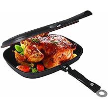 UNIWARE Super Quality Non-Stick Coating Double Grill Pan, Rectangular, Magnetic Bakelite Handle, 12.6 x 9.6 x 2.6 Inch