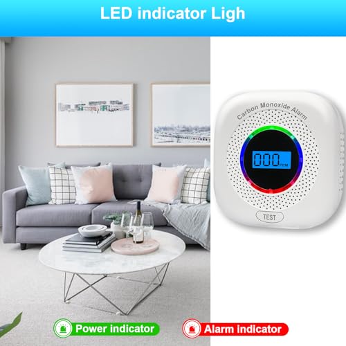 Carbon Monoxide Detectors,Carbon Monoxide Alarm/Monitor Battery Operated with Light&Digital LCD Display, Portable Traval CO Detector Alarm for Home,Bedroom,Office,RV,Warehouse - Thumbnail 5