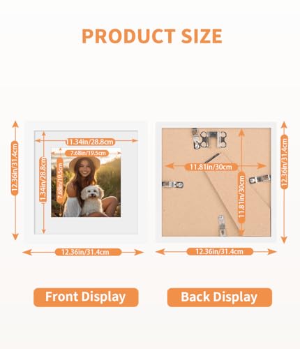 Anhow Bilderrahmen 30x30 cm 4er Set, Weiß Freistehende Fotorahmen mit Passepartout für 20x20 cm Fotos, Horizontal oder Vertikal für Wandbehänge oder Tischdekoration - Weiß