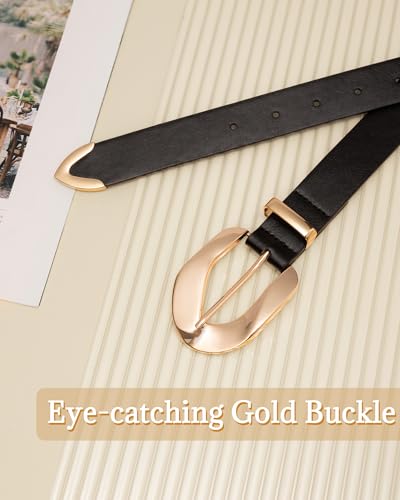 Women’s Black Belt with Gold Buckle, Ladies Women Belts for Jeans Dresses Pants2
