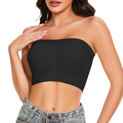 Image of Strapless Bras for Women Bandeau Bra Wireless Seamless Bandeau Top Comfort Padded Tube Top Bra