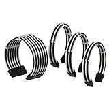 LINKUP - PSU Kabelverlängerung Ummantelt GPU Nach Maß PC Stromversorgung mit Kamm-Kit| 1x 24 P (20+4) | 1x 8 P (4+4) CPU | 2X 8 P (6+2) GPU Set | 30CM 300MM – Weiß Schwarz