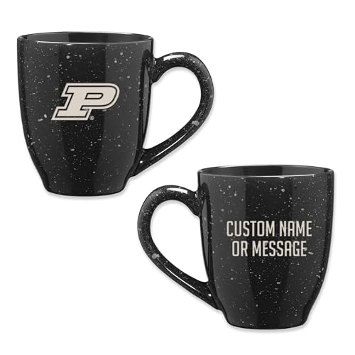 Image of Rico Industries NCAA Purdue Boilermakers Black Personalized 16 oz Team Color Laser Engraved Speckled Ceramic Coffee Mug