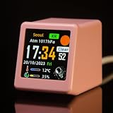 Gettimore Smart WiFi Wetterstation Uhr, 1,54 Zoll IPS-Bildschirm zeigt Temperatur, Luftfeuchtigkeit und benutzerdefinierte Animationen, Gold (Pink)