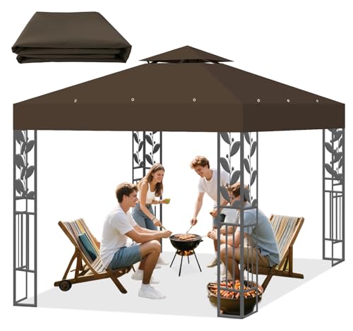 10x10 Gazebo Replacement Top Cover, 10x10 Canopy Top Cover Replacement Gazebo Roof Double Tiered with Air Vent for Outdoor Garden Patio Pavilion Sun Shade