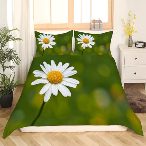 Housse de couette 160x200 fleurs avec 2 taies d'oreiller en microfibre