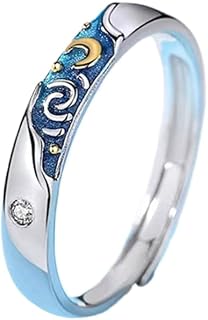 Anéis para amantes de céu estrelado azul para casal Van-Gogh dedo aberto vintage dedo masculino joia ajustável presente céu estrelado