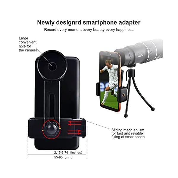 Miewoiey Monokular 16X52 HD Monokular Teleskop, Mini Wasserdicht Fernrohr Monokular Scope mit Handy Halterung Stativ für… – Bild 7