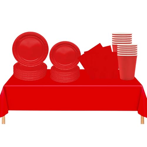 69 piezas de vajilla de plástico rojo para fiesta, platos de papel, servilletas y tazas para suministros de fiesta de Navidad, decoraciones de mesa de fiesta roja, juego de vajilla desechable para