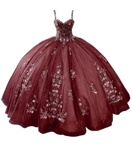 Spaghetti Straps Quinceanera Dresses Ball Gowns 3D Lace Appliques Sweet 16 Dresses for Teens Long Prom Evening Gowns