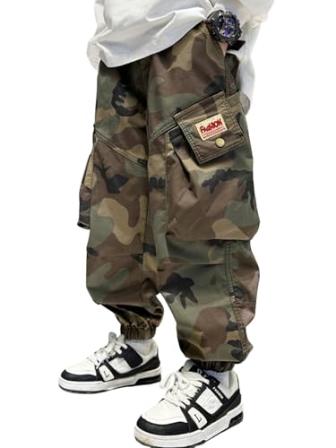 Floerns Boy's Camo Elastic Waist Baggy Cargo Pants Loose Jogger Trouser with Pockets