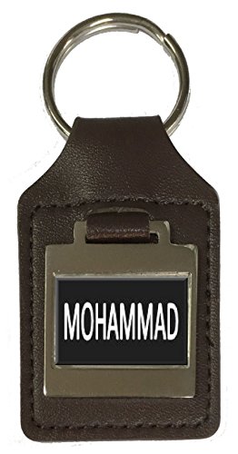 Porte-clés en cuir avec nom gravé Mohammad, l'artisanat marron haut de gamme