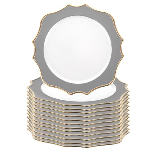 Platos cargadores gris moderno, juego de 12 unidades miniatura 1