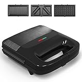 SUNVIVIPRO 3 in 1 Waffle, Grill & Sandwich Maker, Sandwich Maker Panini Press Waffle Iron Set with Removable Non-Stick Plates & Indicator Lights, Panini Press Grill for Breakfast, 800W, Black