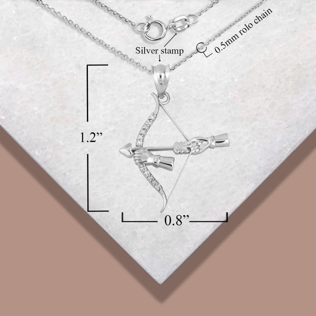 Claddagh Gold Bow & Arrow Archer CZ Pendant 925 Sterling Silver - Image 3