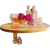 KOVAH Bamboo Bathtub Tray with Suction Cup - Corner Wood Tub Caddy for Inside Bath or Shower, Small Bath Side Shelf for Accessories, Shampoo or Luxury Spa