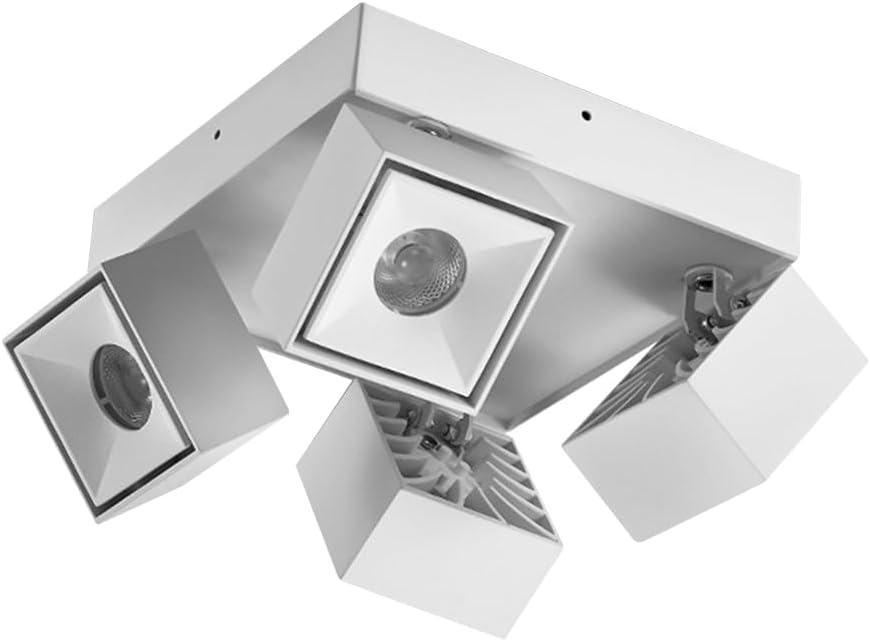 4-Light Ceiling Spotlight Square Fixed Track Lighting Fixture Adjustable Flush Mount Downlight, 360°+90° Rotation Directional Spotlights for Bedroom Office Gallery Picture