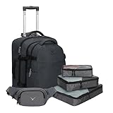 Hynes Eagle 2 in 1 Travel Backpack 22 inches Carry on Luggage 63L Rolling Backpack for Men Women with Packing Cubes 3PCS Set Grey Waist Pack Grey
