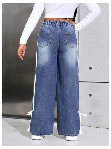 Verdusa Girl's Y2k Bow Baggy Jeans Striped Wide Leg High Elastic Waist Denim Pants2