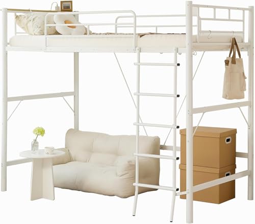 OSLEEP ロフトベッド ハイタイプ 高さ170cm 耐荷重約150KG 宮棚付き コンセント付き スチール製 シングル 大人用 北欧風 パイプベッド パイプ 金属 耐震 システムベッド ベッドフレーム 子供部屋 省スペース おしゃれ（170CM，ホワイト） - OSLEEP - 商品画像