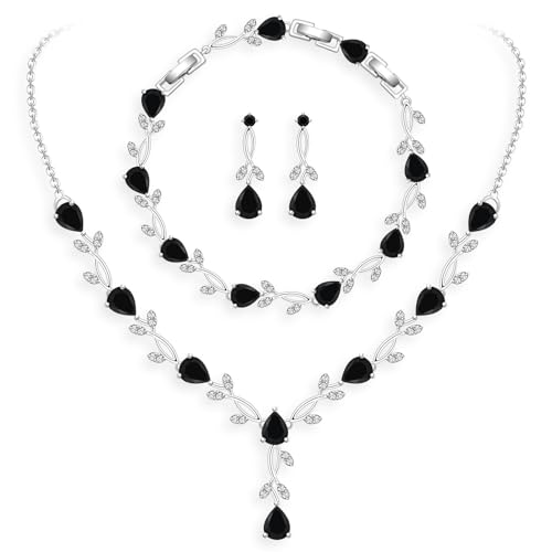 Image of GZWHD Wedding Jewelry Sets for Bride Bridesmaid Women Cubic Zirconia Necklace Earrings Bracelet Set Gift for Mother Friend Wife Daughter Sister Party Prom Jewelry