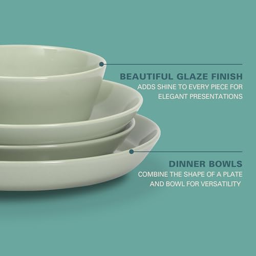 Image of Gibson Home Summer Shades 16 Piece Plates and Bowls Dishes Service for 4 Porcelain Dinnerware Set - Green