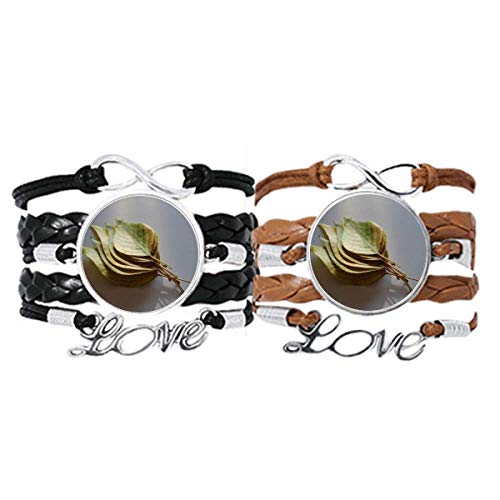 Pulsera pareja de cuerdas de cuero Simpol con dije de hoja botánica