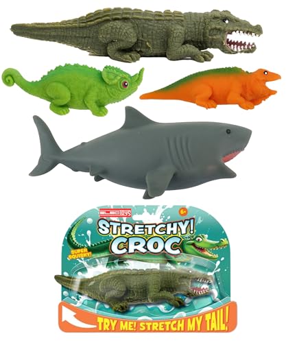 Stretchy Animal Toys – Crocodile Shark Iguana Chameleon – Squishy Fidget Toys for Kids – Fun Tactile Toys and Stocking Fillers – Sensory Stress Relief for Children - Electoys – 4 Pack