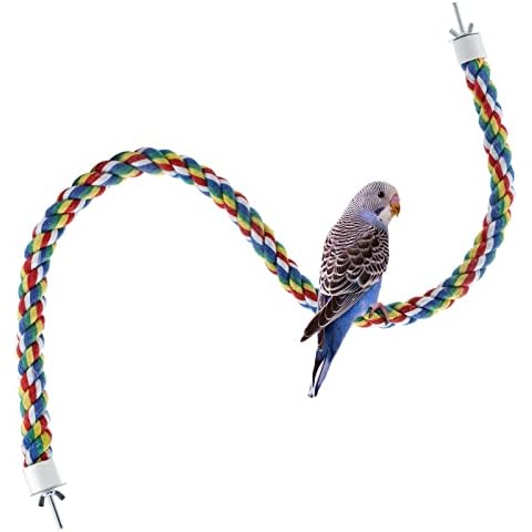 Bird Perch- Cage Rope for Parrot/Parakeet/Cockatiel Bungee Toy Comfy Colorful (31.5 Inch Long, Metal Nuts) Cover