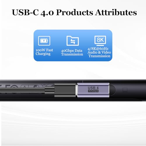 Image of Tobfit USB C Adapter 40Gbps(2 Pack), USB-C Male to Female Adapter 4.0 Type C Data Transfer Connector Compatible for Samsung, MacBook and More Type-C Device-Positive Vertical Bend