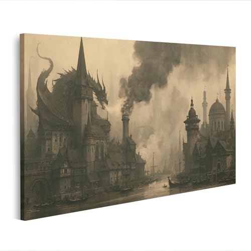 islandburner Cuadro sobre lienzo Místico Dragón de Fuego Mural Salón para amantes de la fantasía - Edición F7