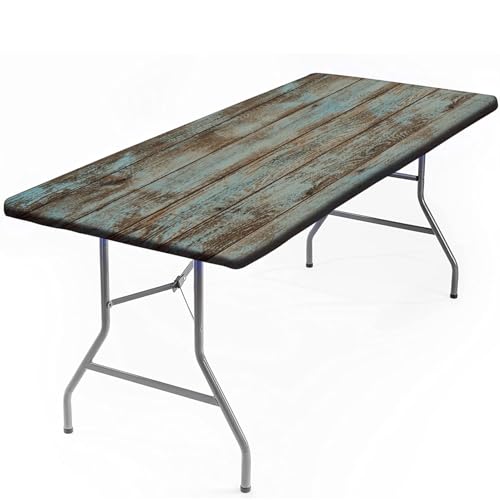 Grstplnk Vintage Wood Grain Fitted Tablecloth, Aged Blue Wood Rectangle Table Cover for 6 Foot Tables, Great for Outdoor Picnic Camping Parties, 72x30 in by Grstplnk - Used condition - US$12.02