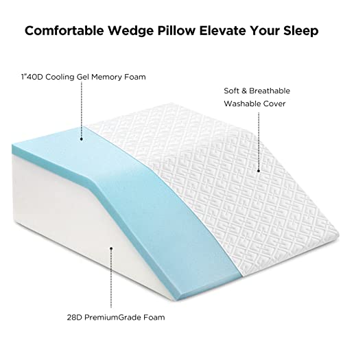 Joybest Leg Elevation Pillow With Cooling Gel Memory Foam Top,8 Inch Wedge Pillow For Leg Swelling Blood Circulation,Sleeping,Relieves Knee, Hip And Lower Back Pain,Washable Cover #TOP3