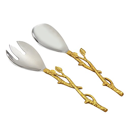 Golden Vine Salad Server Set, 11-Inch, Silver/Gold by Elegance - Used condition - US$13.40