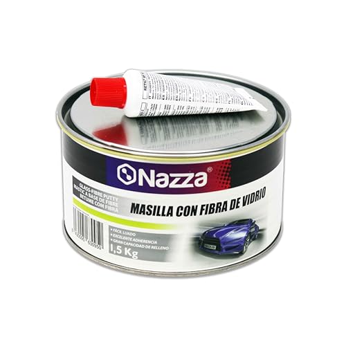 Masilla Carrocero para Coche de Poliéster CON Fibra de Vidrio - Incluye catalizador - Con cargas especiales de fibra de vidrio para desperfectos graves o moderados - 1,5KG