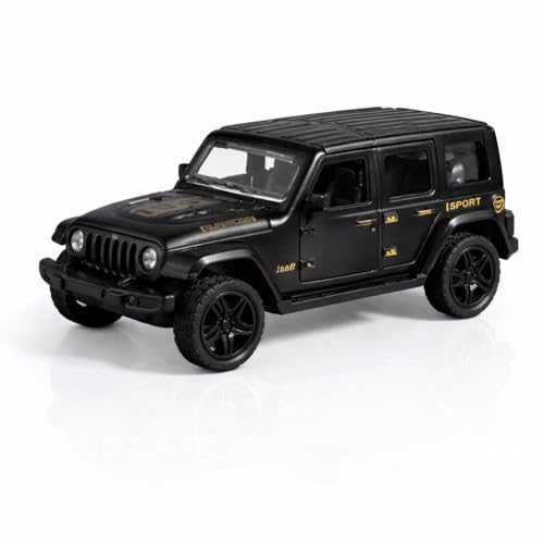 Image of 1:36 Scale Rubicon Car Model - Die-Cast Metal Pull Back SUV with Openable Doors, Lights & Music - Alloy Off-Road Toy Vehicle for Kids, Boys & Collectors (Black)