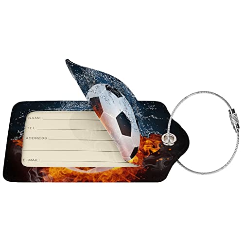 2 Packs Soccer Ball Tags For Backpacks Luggage Suitcases, Leather Name Tags For Kids Boys Bags, Sports-Themed Luggage Tag Name Labels Identifiers With Privacy Flap Cover For Women Men Travel #TOP1