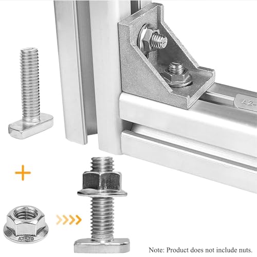 A, 10 Stück T-Schienen-Schrauben Komplettset für Pro Ride Fahrradträger, Hammerkopf-T-Schrauben mit Sechskant-Flanschmuttern, für Aluminiumprofil & Photovoltaik-Solarmodule