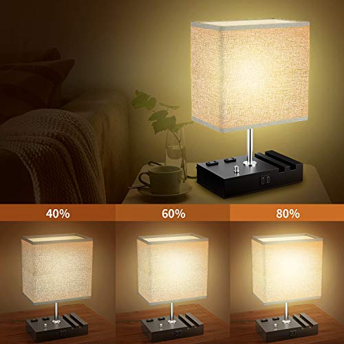 Table Lamp, Cshidworld Bedside Lamp with 2 USB Charging Ports, 3-Way Dimmable Lamp USB Table Lamp with 2 AC Outlets, Nightstand Lamp with LED Bulb, Perfect for Bedroom, Living Room, Study Room - Thumbnail 5
