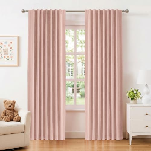 Image of INOVADAY Blush Pink 100% Blackout Curtains for Bedroom 2 Panels,50"W x 84"L