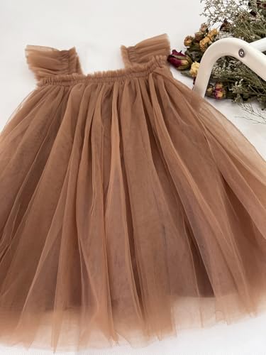 BGFKS Layered Tulle Ruffle Sleeveless Dress for Toddler Girls,Tutu Dress for Baby Girls Princess Dresses Coffee