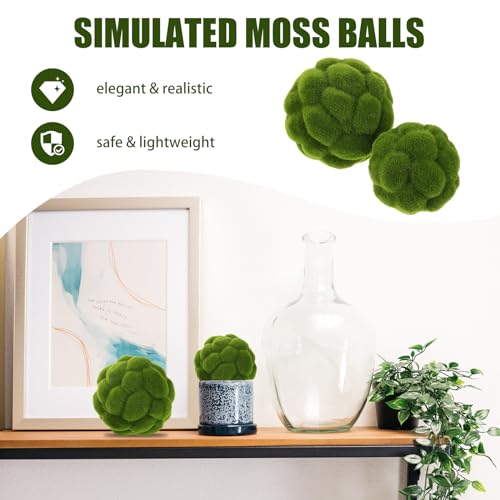 Image of DOITOOL Green Moss Balls Decorative for Bowls: 6 Pcs Fake Moss Balls Faux Decorative Spheres for Bowl Fillers, Vase Filler, Wedding Decor, Table Arrangement, DIY Crafts (3.9 inch + 4.7 inch) (Pack of 2)