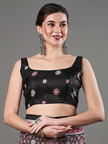 Image of SAREE MALL Women's Ajrak Block Print Dola Silk Saree With Unstitched Blouse Piece